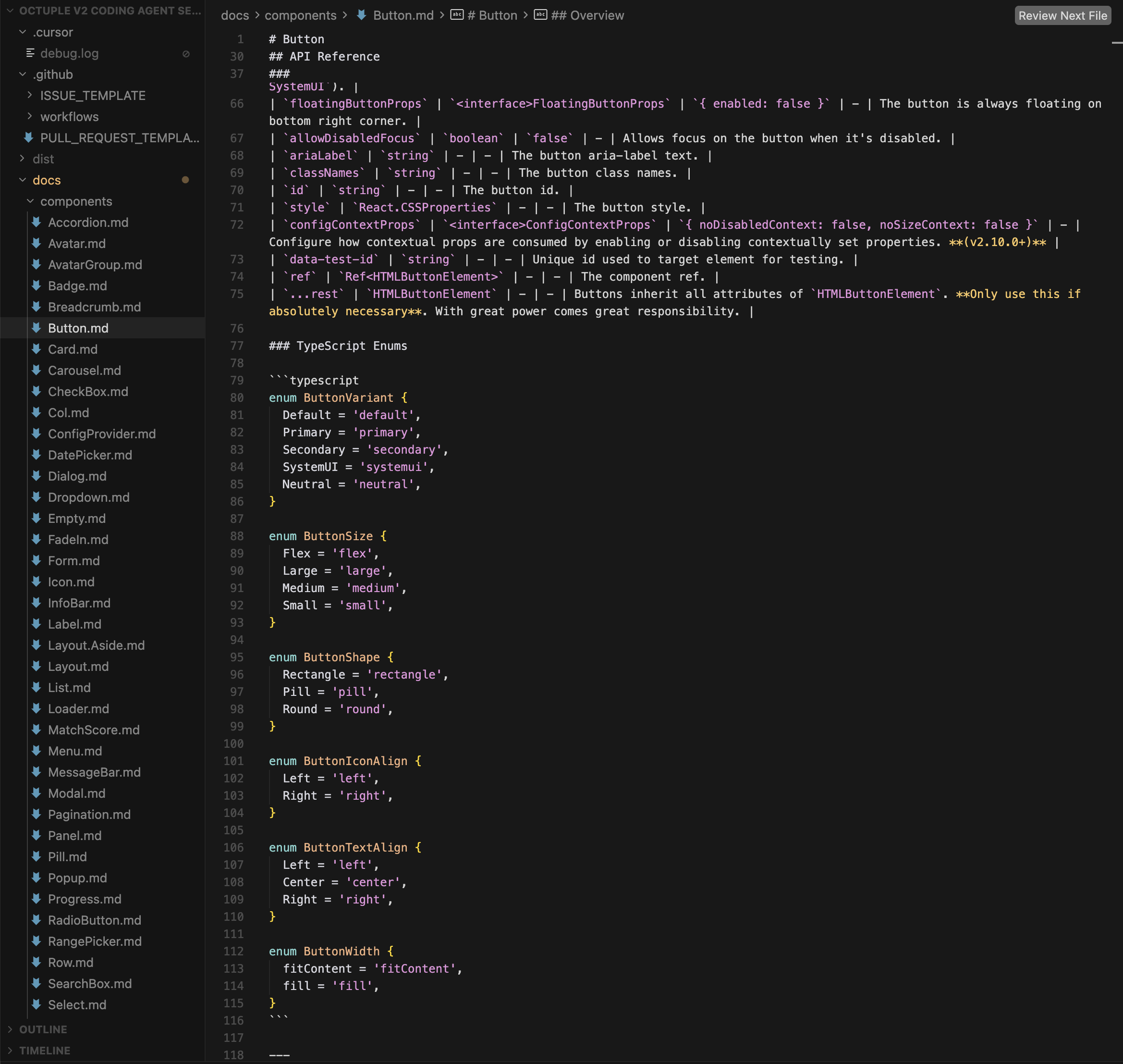 Available props, enums