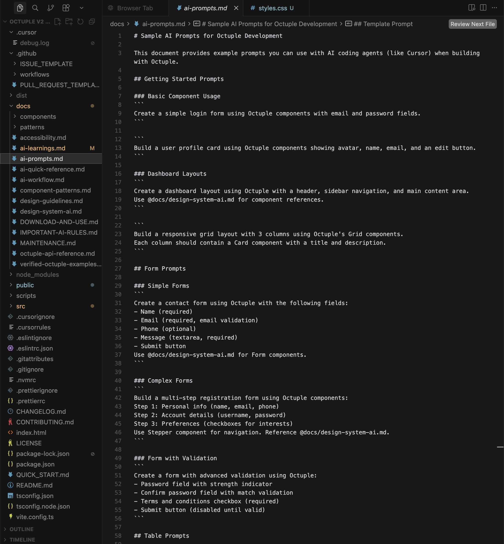 Basic component usage, Dashboard layouts, Form