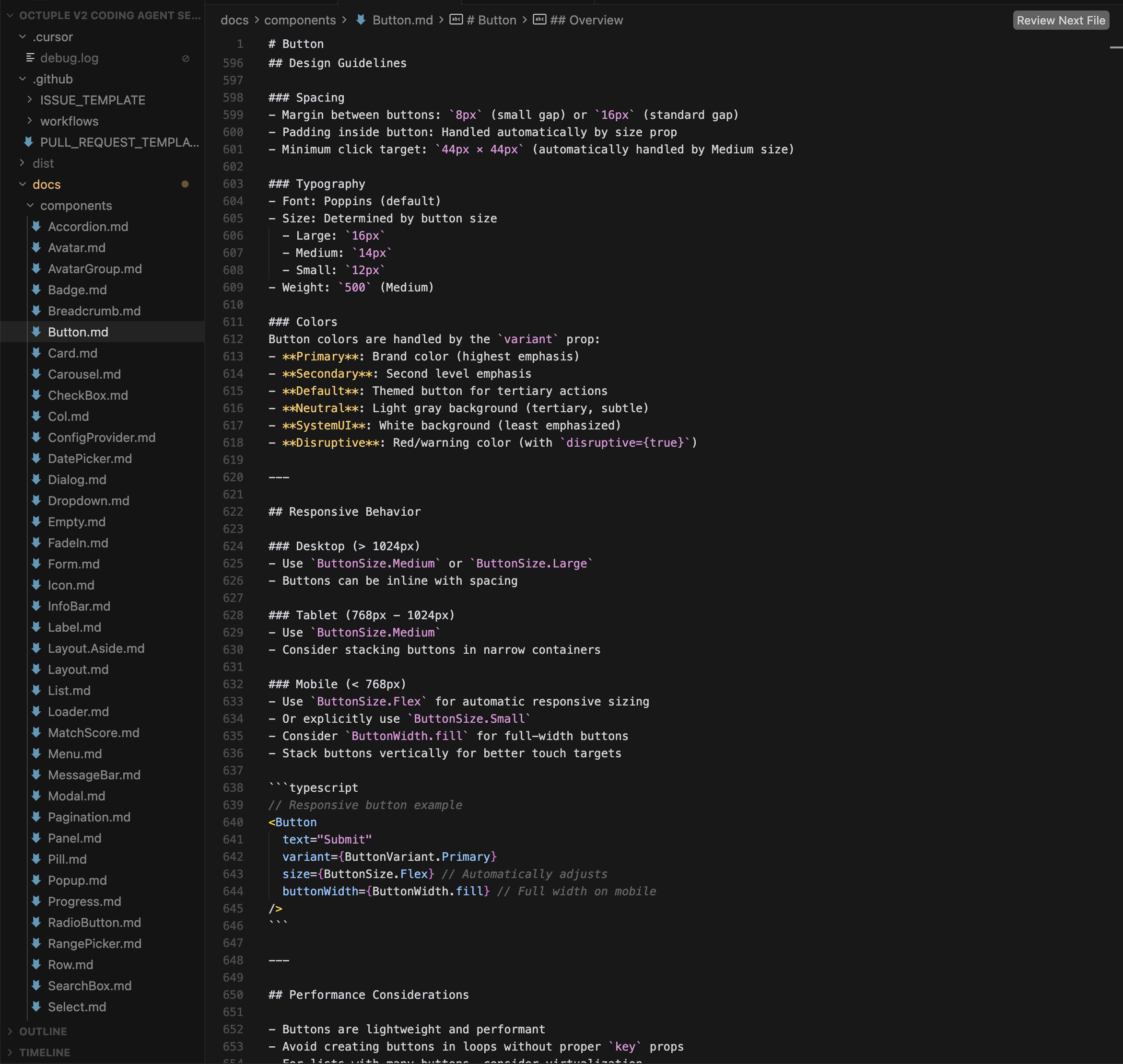 Design guidelines, responsive behavior