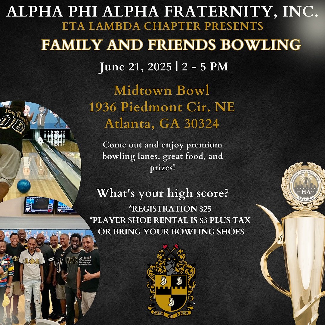 🎳STRIKE SEASON IS HERE! 

Grab your fam, your crew, and your lucky bowling shoes&mdash;because the Atlanta Alphas are taking over Midtown Bowl for an afternoon of friendly fire on the lanes! 🔥

📅 June 21, 2025
🕑 2 PM &ndash; 5 PM
📍 1936 Piedmont