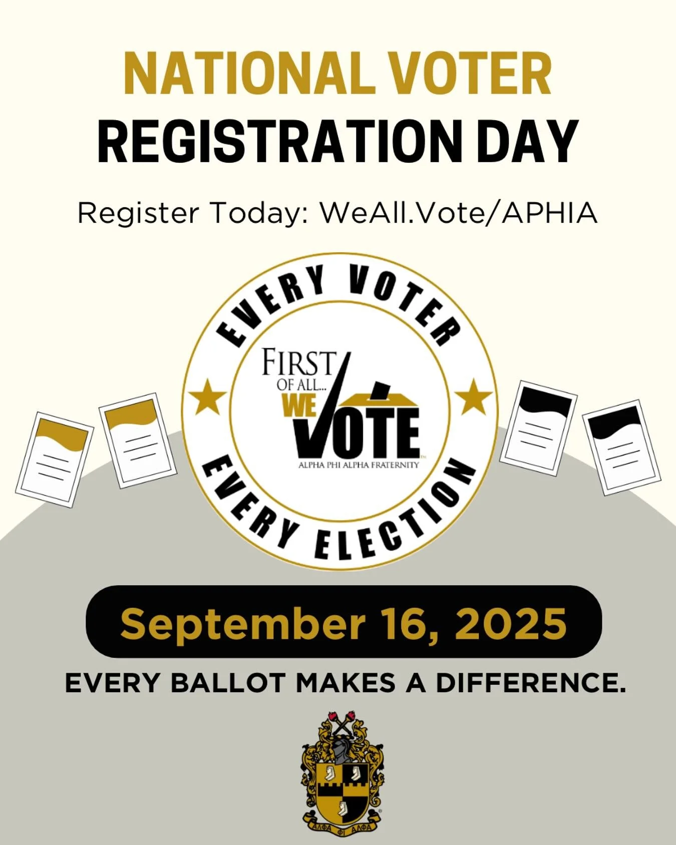Today is National Voter Registration Day! Are you registered? Check your status and register at the link in our bio!
#AlphaPhiAlpha #AVotelessPeopleIsAHopelessPeople #EtaLambda #APhiA