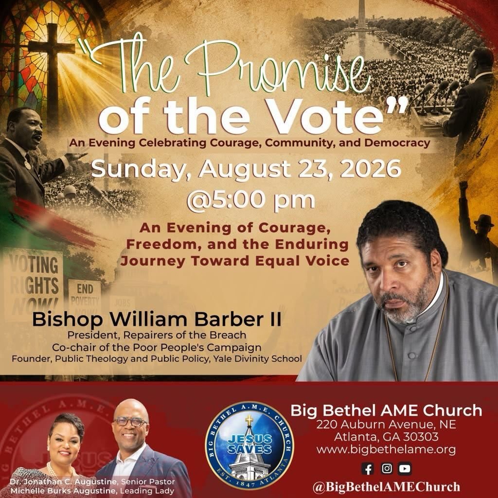 Join us this Sunday as we stand in solidarity with our dear brother, Bishop William Barber II, as he delivers an urgent and timely message: &ldquo;The Promise of the Vote.&rdquo;

As we celebrate courage, community, and democracy, we are reminded of 