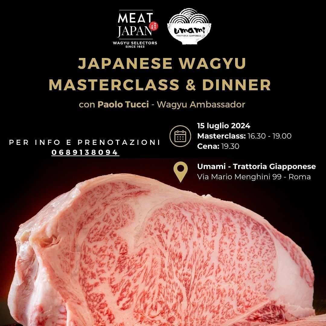 Siamo entusiasti di annunciare il nostro prossimo evento! 🗓️

Vi aspettiamo da @umami_roma per un&rsquo;imperdibile Japanese Wagyu Masterclass guidata da @wagyuambassador seguita da una Wagyu Dinner indimenticabile! 🥩

Sar&agrave; un&rsquo;esperien