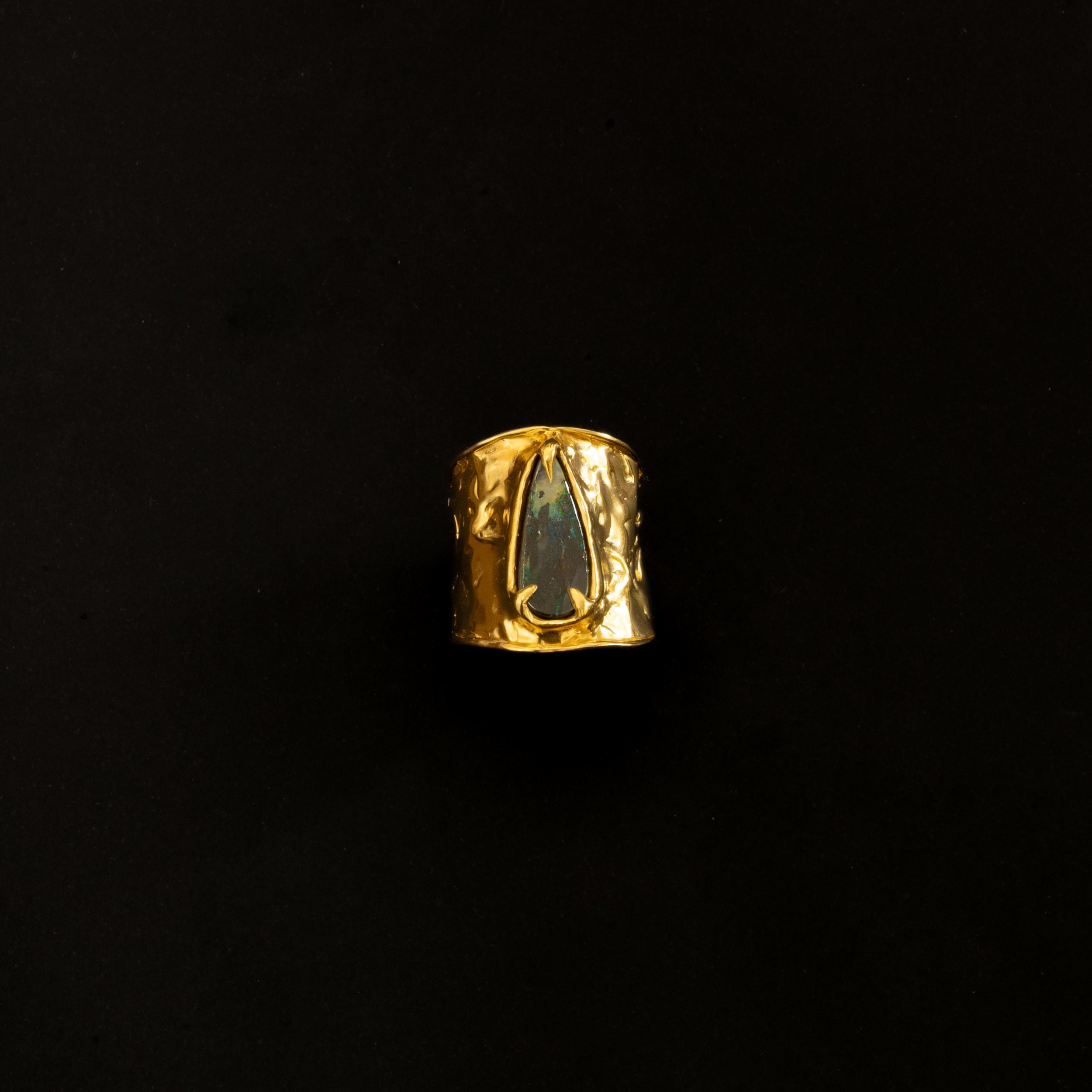 Gold Opal Band Ring Green