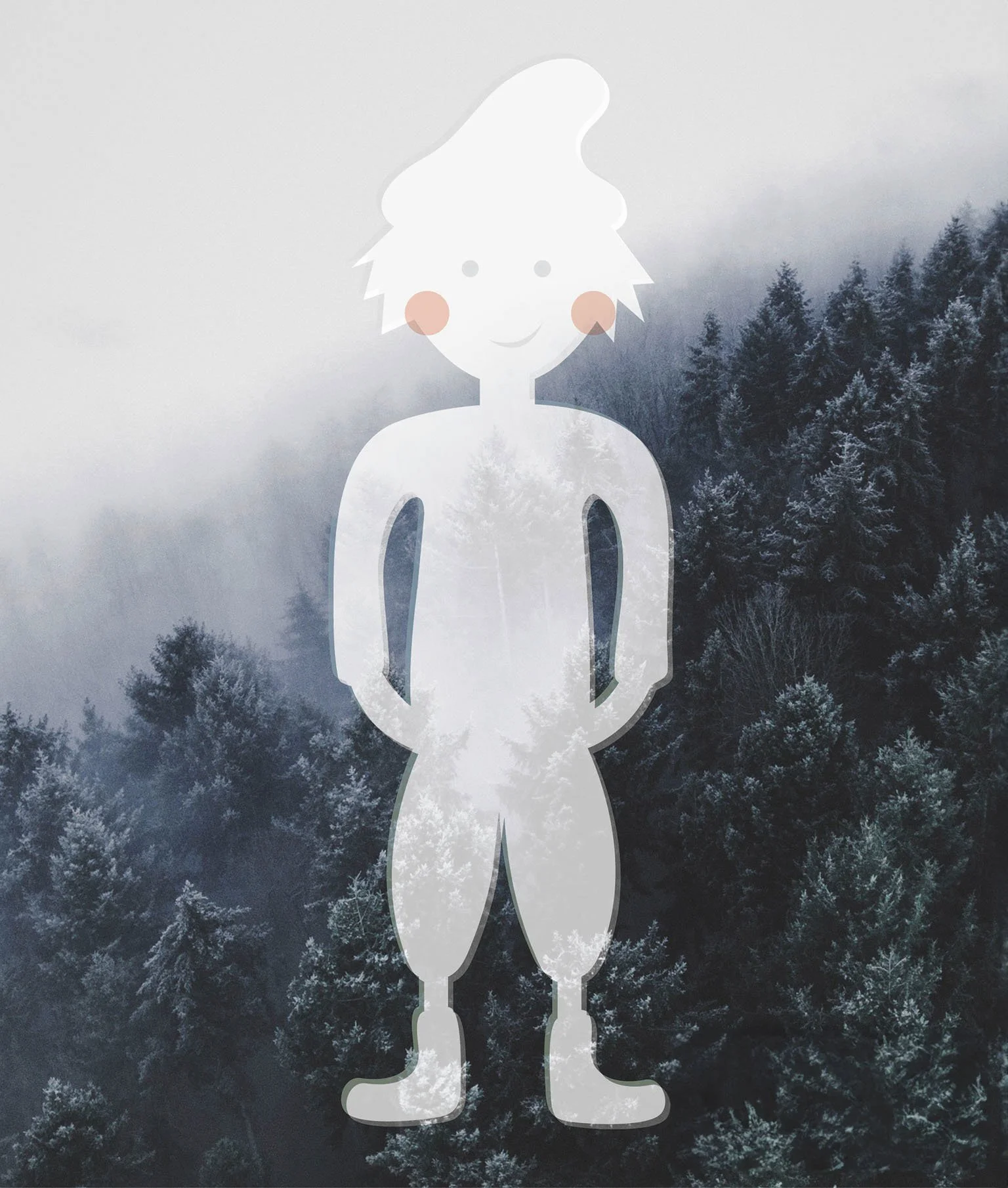 Illustration eines Lavas mit Hut vor einer nebligen Waldszene.