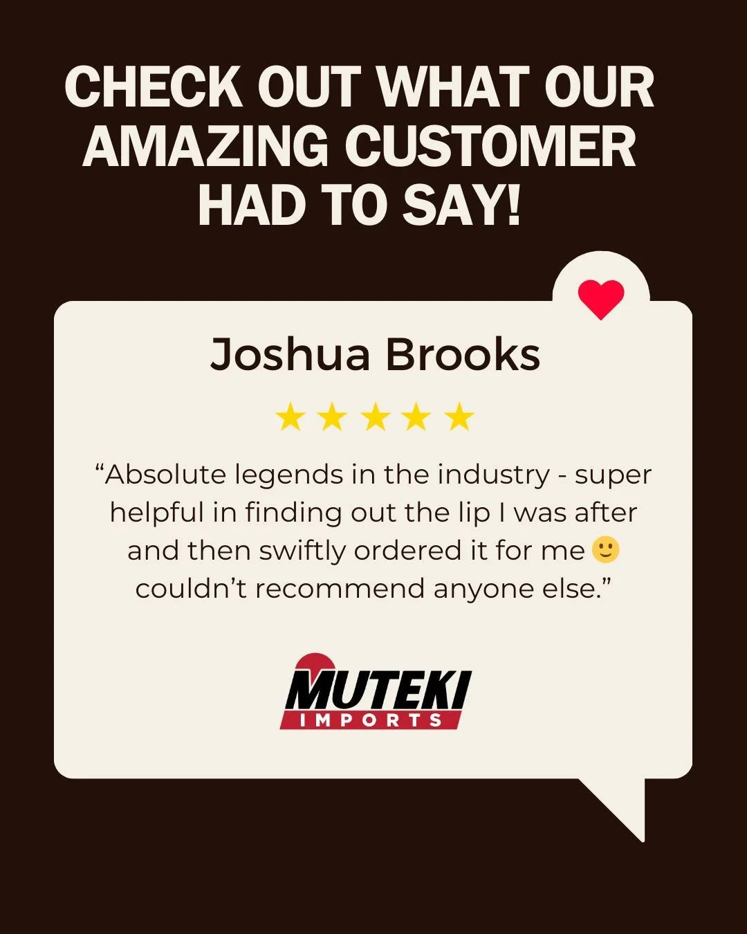 FEEDBACK FRIDAYS - #73

Thanks for the kind words Joshua! We can't wait to continue working with you in the future.

.
.
.
.
.

#feedback 
#FeedbackFriday 
#testimony 
#testimonial 
#review 
#japanesecarparts 
#jdmparts 
#importedgoodness 
#carenthus