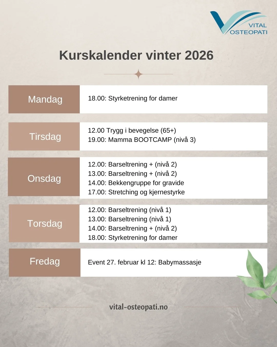 2026-kursene er endelig &aring;pnet🌟
Vi gleder oss til et nytt &aring;r med sm&aring;, eksklusive grupper (maks 4/5) hvor du f&aring;r tett oppf&oslash;lging, h&oslash;y faglig kvalitet og et rom fylt av varme og nysgjerrighet.

Hos oss handler tren