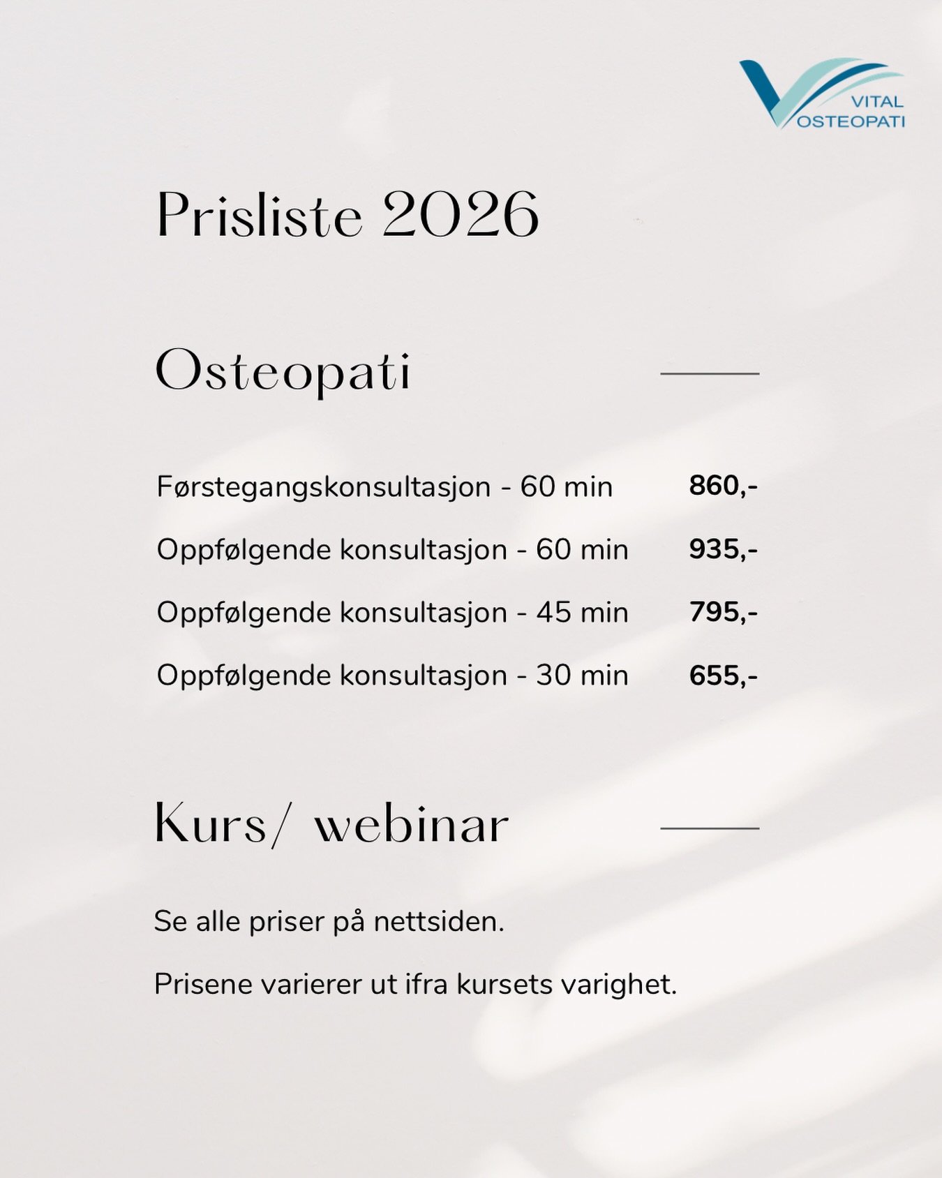 Prisliste for 2026💫 
Velkommen til oss!
