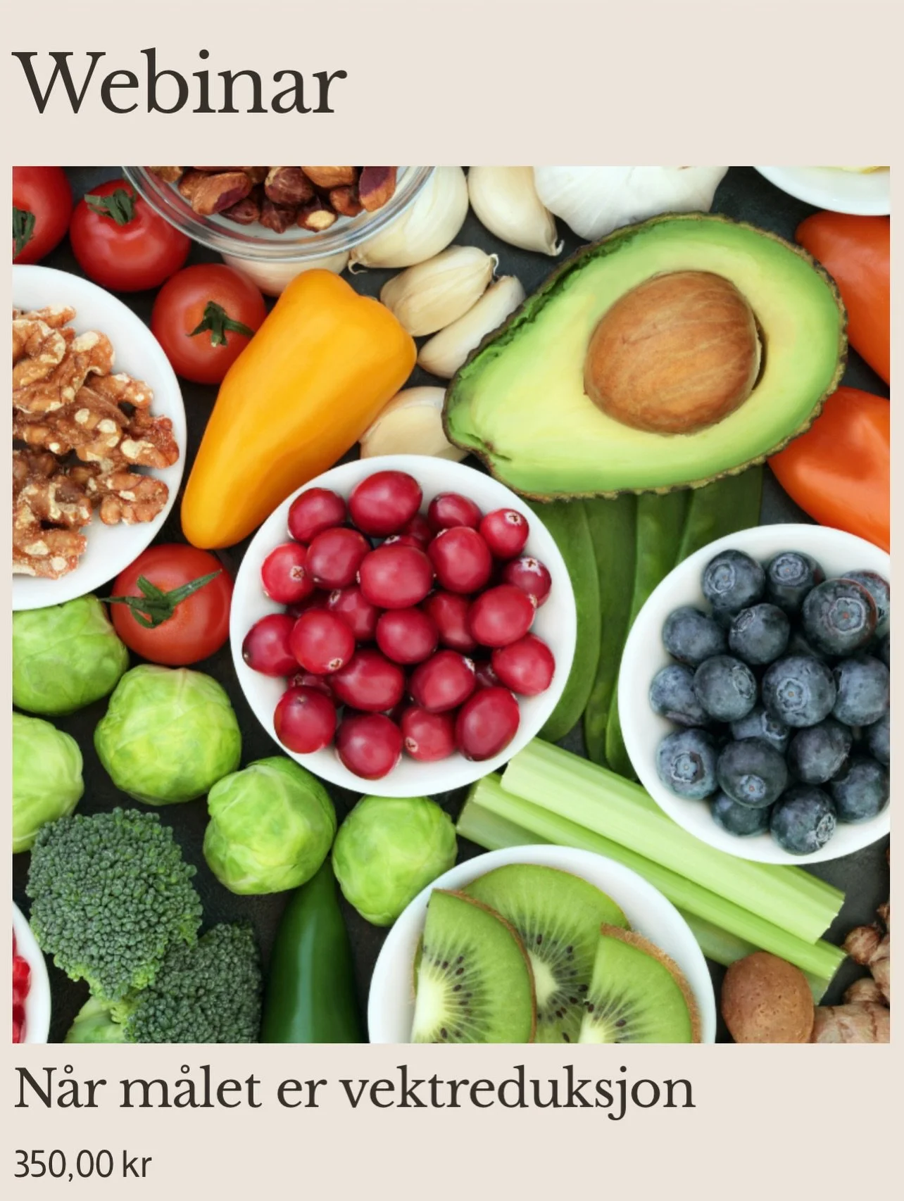 🌿📚 Er du klar for &aring; ta kontroll over helse og vaner? Bli med p&aring; v&aring;re webinarer med klinisk ern&aelig;ringsfysiolog Ingvild! 

🔹 N&aring;r m&aring;let er vektreduksjon &ndash; l&aelig;r hvorfor dietter ofte feiler og hvordan du f&