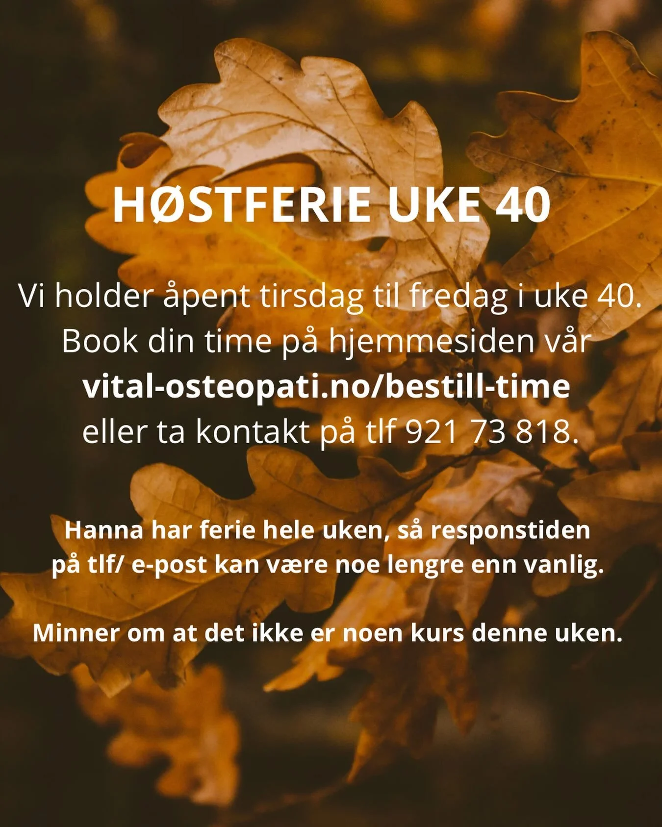 Informasjon om h&oslash;stferien i uke 40🍂