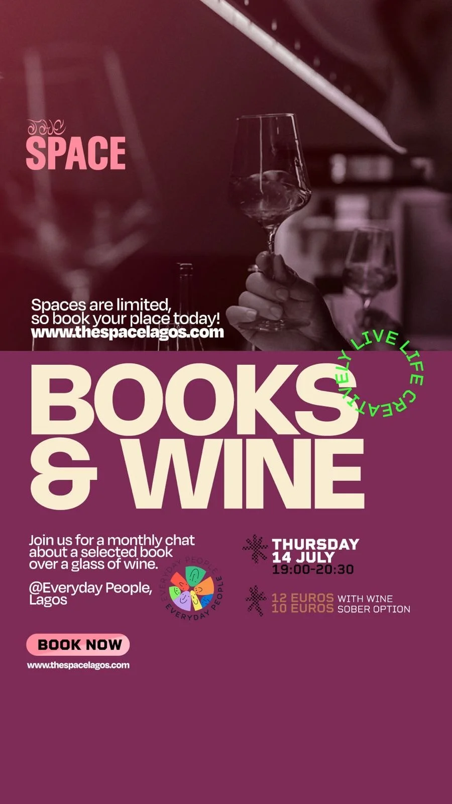 BOOKS AND WINE CLUB (EVERYDAY PEOPLE) TUESDAY 14 JULY 19:00 - 20:30