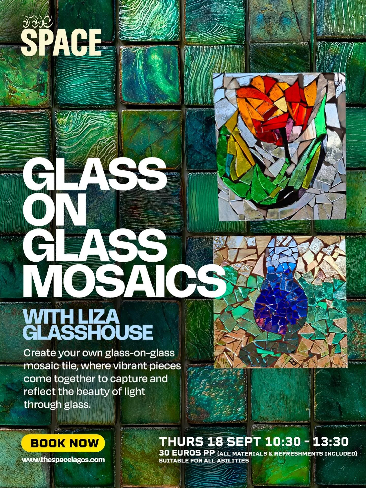 Only 3 spaces remain! 

✨GLASS ON GLASS MOSAICS ✨
WITH LIZA &ldquo;GLASSHOUSE&rdquo; @glasshousealgarve 
📅 Thursday 18 September 
🕰️ 10:30 - 13:30 
🎟️ 30 EUROS P/P INCLUDES ALL MATERIAL AND REFRESHMENTS
**No experience necessary. Children under 16