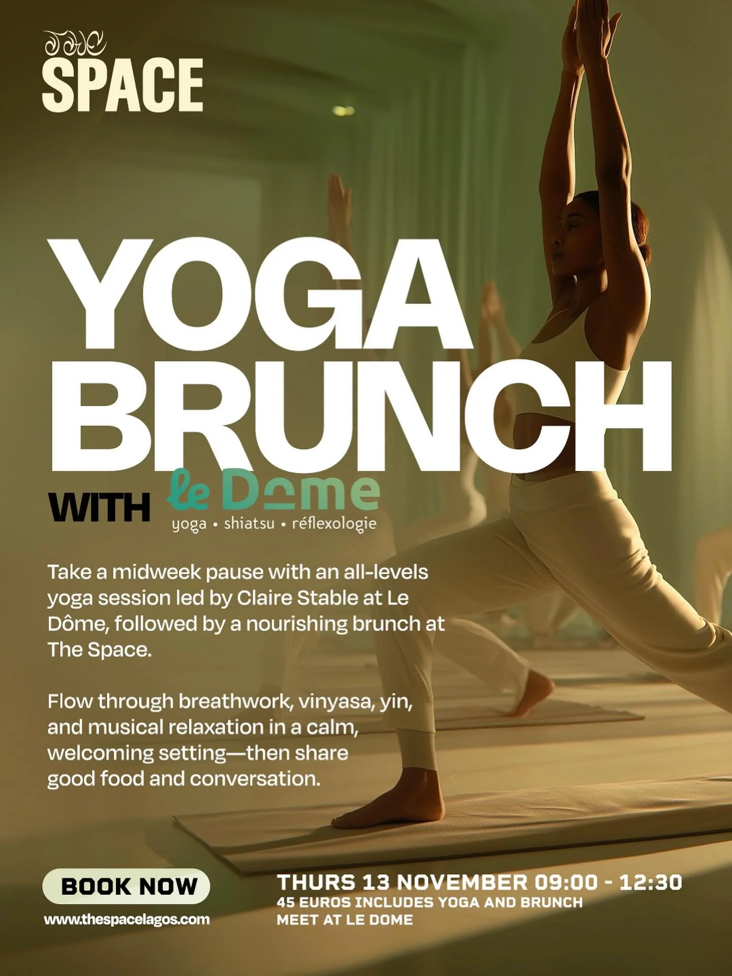 🧘&zwj;♀️ Yoga at Le D&ocirc;me followed by Brunch at The Space
📆 Thursday 13 November 
🕰️ 09:00 - 12:30 
🗺️ Meet at Le Dome, Rua Dr. Jos&eacute; Francisco de Matos Nunes Silva 4B - Loja C (2 minute walk from The Space)

🌟 Take a well-deserved we