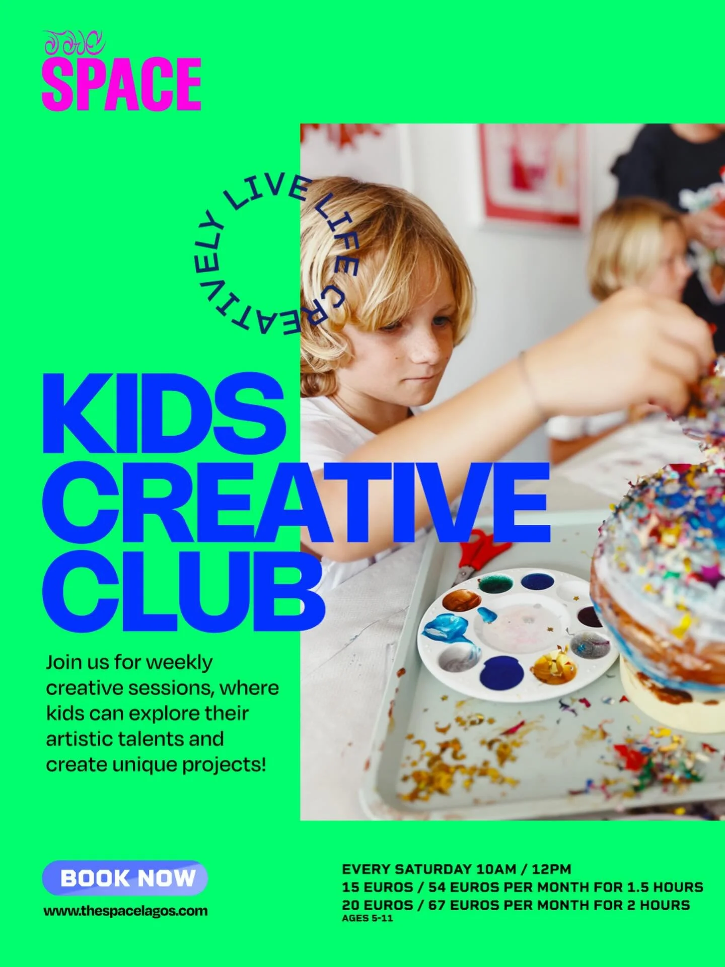 Our popular Creative Club continues every Saturday 🎨 

⭐ JOIN US ON SATURDAYS FROM 10:00 - 11:30 FOR A 90 MIN CREATIVE CLUB FOR 5 - 11 YEAR OLDS . 
15 EUROS OR 5 EUROS FOR AN EXTRA 30 MINS UNTIL 12:00. MONTHY DISCOUNT AVAILABLE ⭐ 

THE SPACE IS A PE