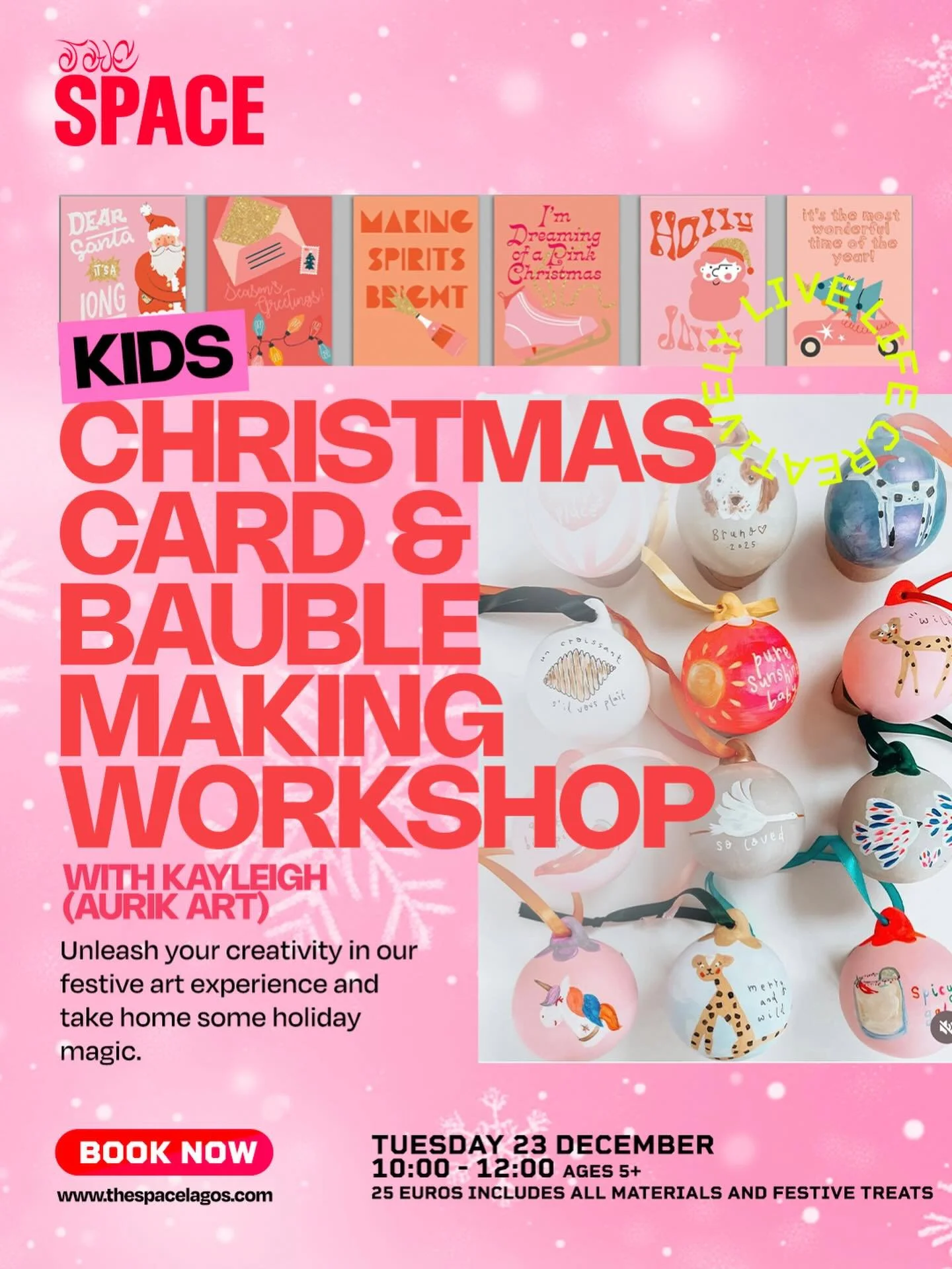 🌲 XMAS CARDS + BAUBLE PAINTING
📆 TUESDAY 23 DECEMBER 
🕰️ 10:00 - 12:00
🎟️ 22 EUROS INC ALL MATERIALS 
AGE 5+ DROP &amp; GO

Unleash your creativity in our festive art experience and take home some holiday magic!