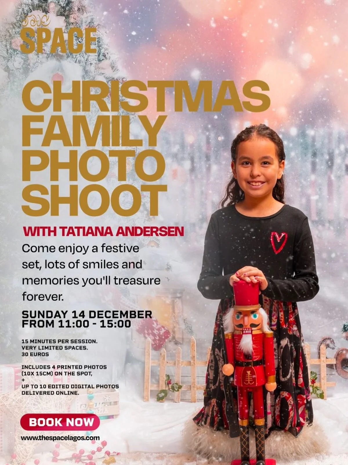 🎄 CHRISTMAS FAMILY PHOTO SHOOT 
WITH TATIANA ANDERSEN 
📆 SUNDAY 14 DECEMBER 
🕰️ 11:00 - 15:00 (choose a 15 min slot) 
🎟️ 30 EUROS PER FAMILY 

Come enjoy a festive set, lots of smiles and memories you&rsquo;ll treasure forever! Includes 4 printed