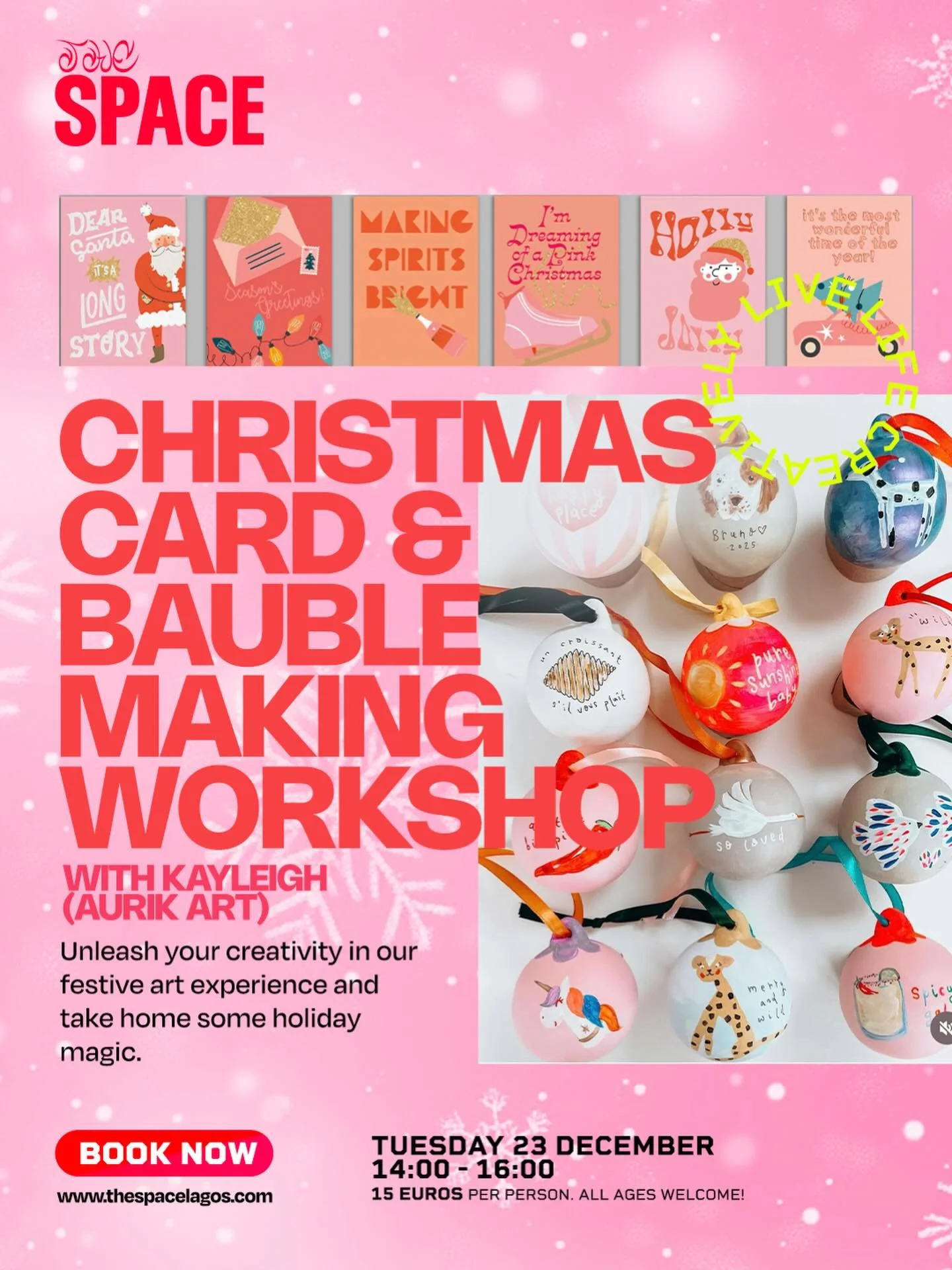 Last remaining workshops of 2025: Join our family friendly workshop. Limited spaces remaining ⭐️

🌲 XMAS CARDS + BAUBLE PAINTING
📆 TUESDAY 23 DECEMBER 
🕰️ 14:00 - 16:00 
🎟️ 15 EUROS INC ALL MATERIALS 

Unleash your creativity in our festive art e