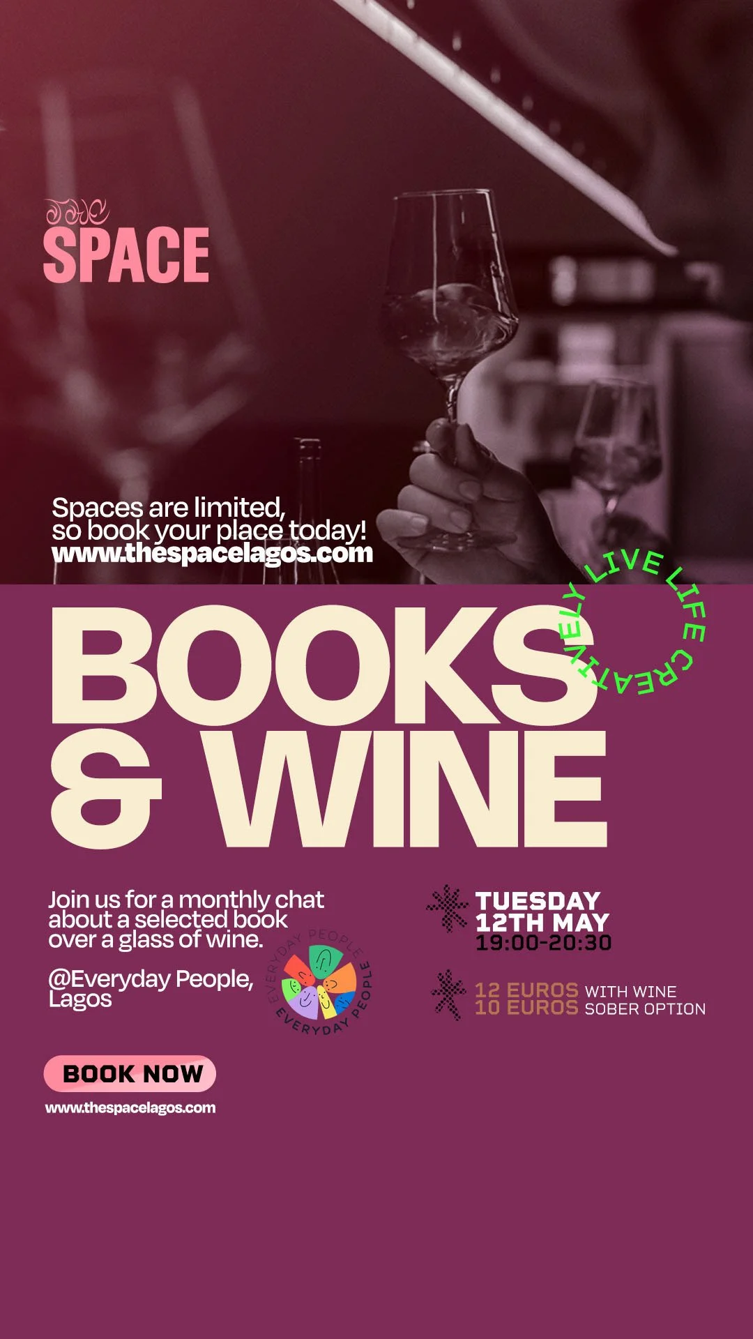 BOOKS AND WINE CLUB (EVERYDAY PEOPLE) TUESDAY 12 MAY 19:00 - 20:30