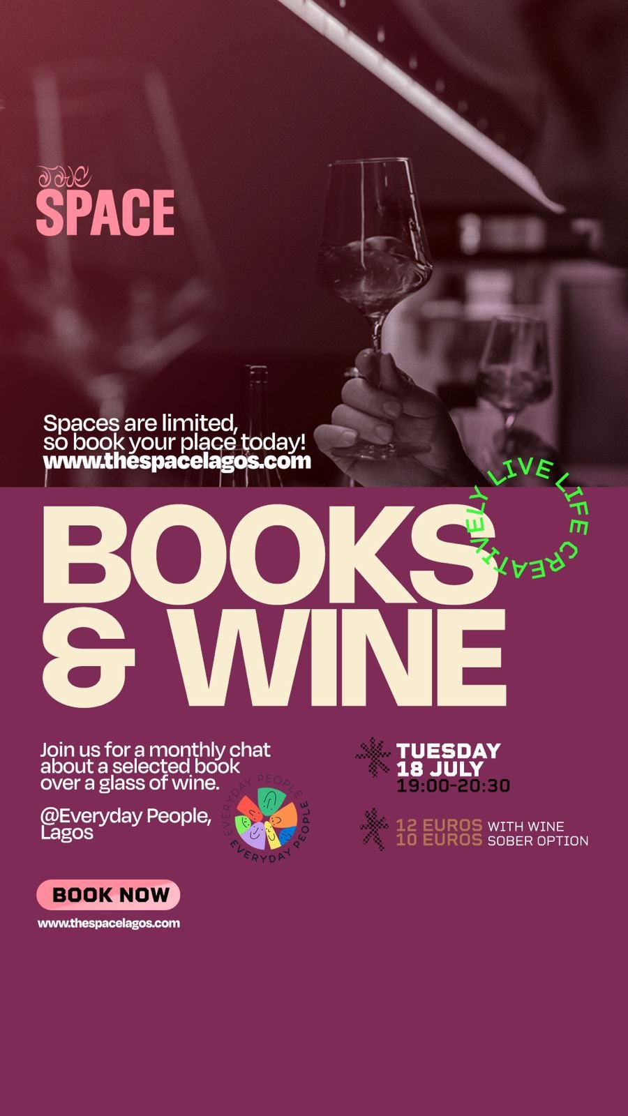 BOOKS AND WINE CLUB (EVERYDAY PEOPLE) TUESDAY 14 JULY 19:00 - 20:30