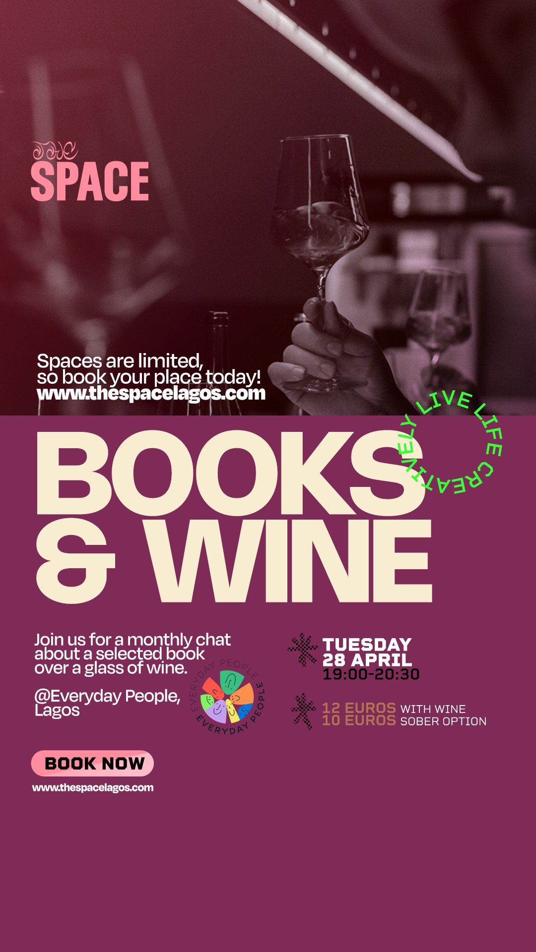 BOOKS AND WINE CLUB (EVERYDAY PEOPLE) TUESDAY 28 APRIL 19:00 - 20:30