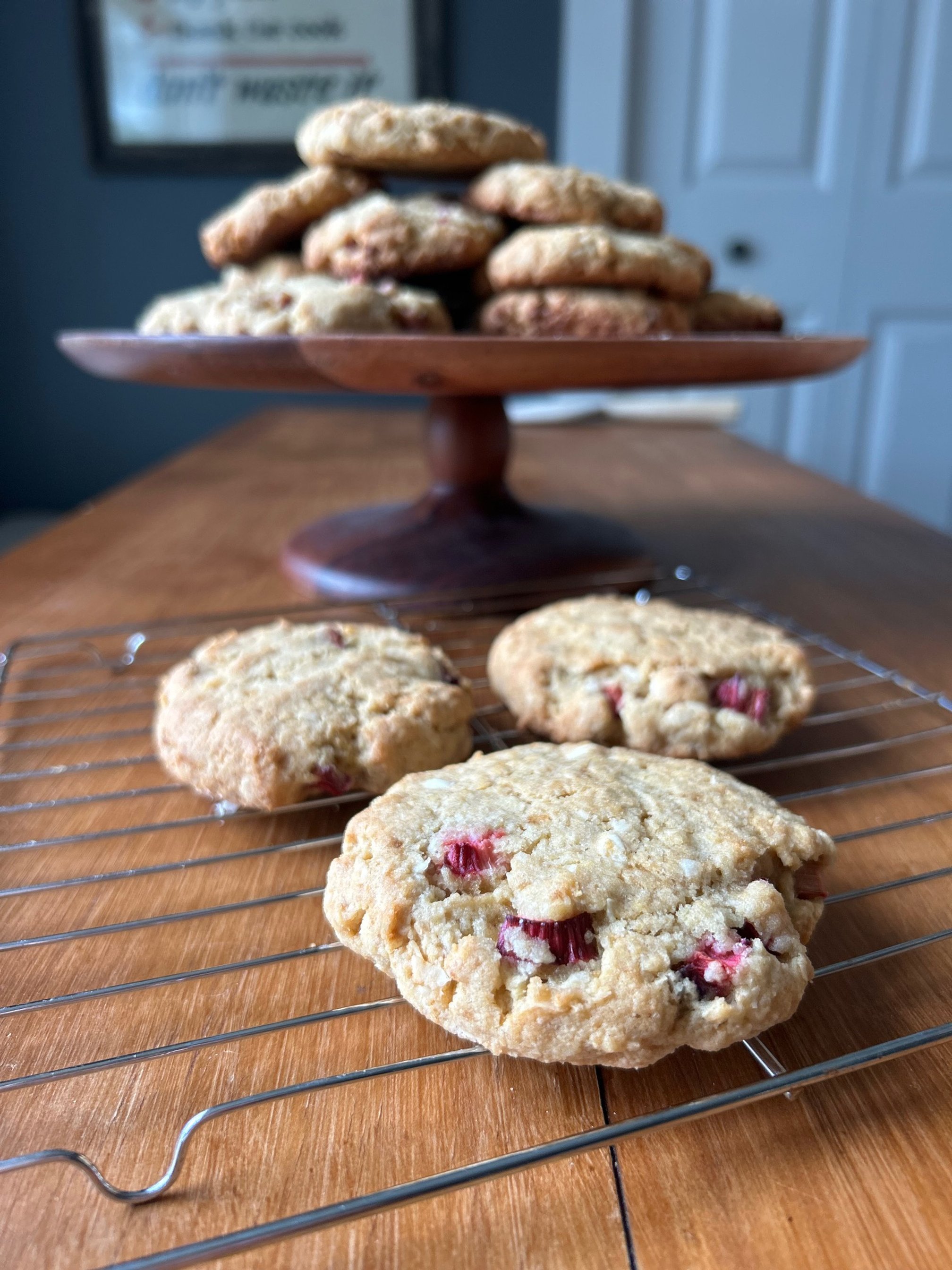 Coconut White Chocolate Chip Rhubarb Cookies