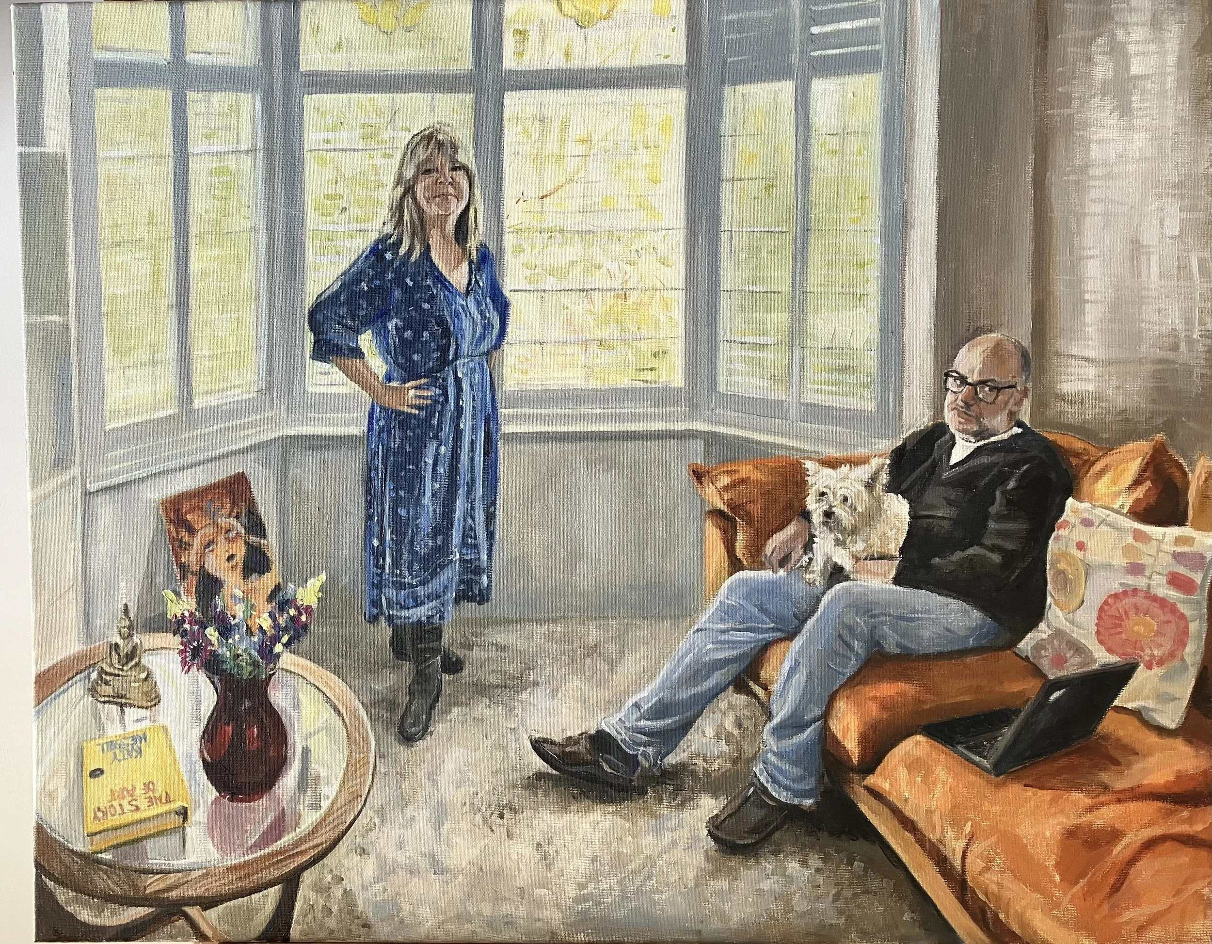 Mr and Mrs Leach and Wilma:  acrylic and oil on canvas