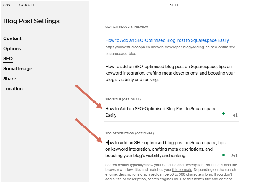 SEO Checklist Blog post settings SEO
