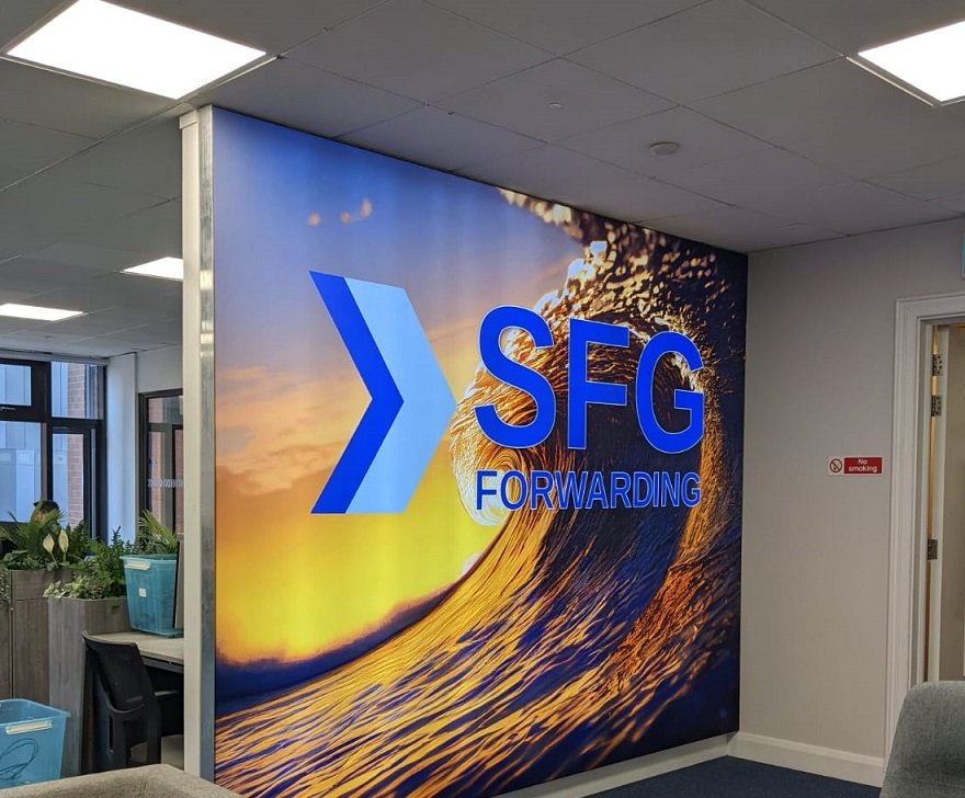 Led illuminated fabric wall in reception