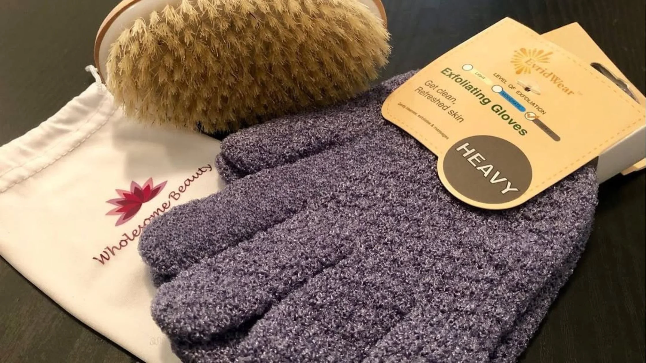 Exfoliating gloves and body brush for pre-wax skincare and ingrown hair prevention