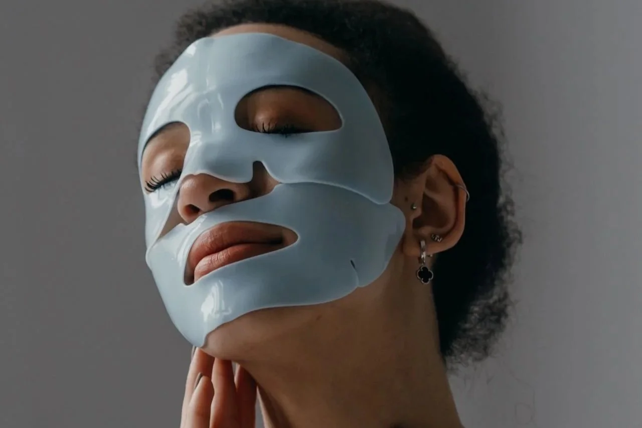 Woman wearing a hydrating face mask