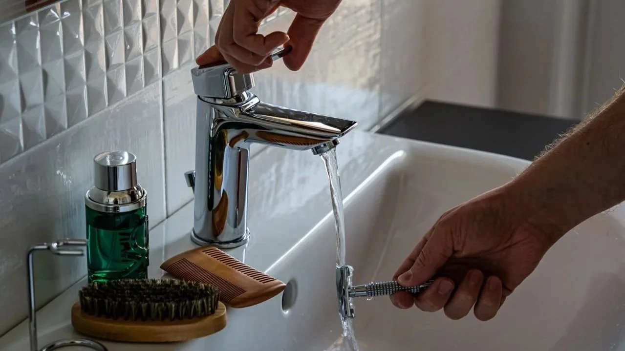 A person rinsing