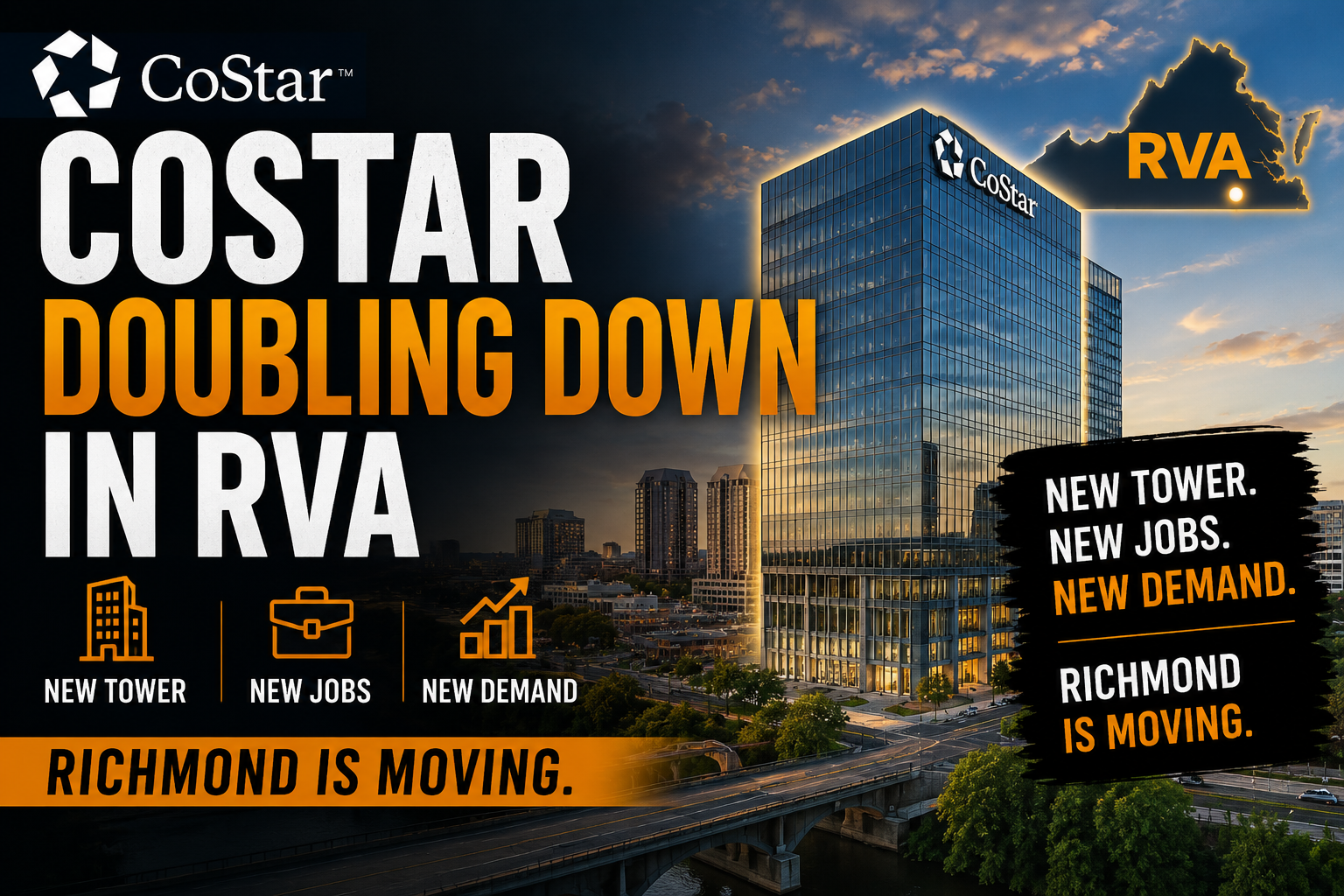 CoStar doubling down in RVA is exactly the kind of momentum we love covering. New tower. New jobs. New demand across CRE. Richmond is moving.