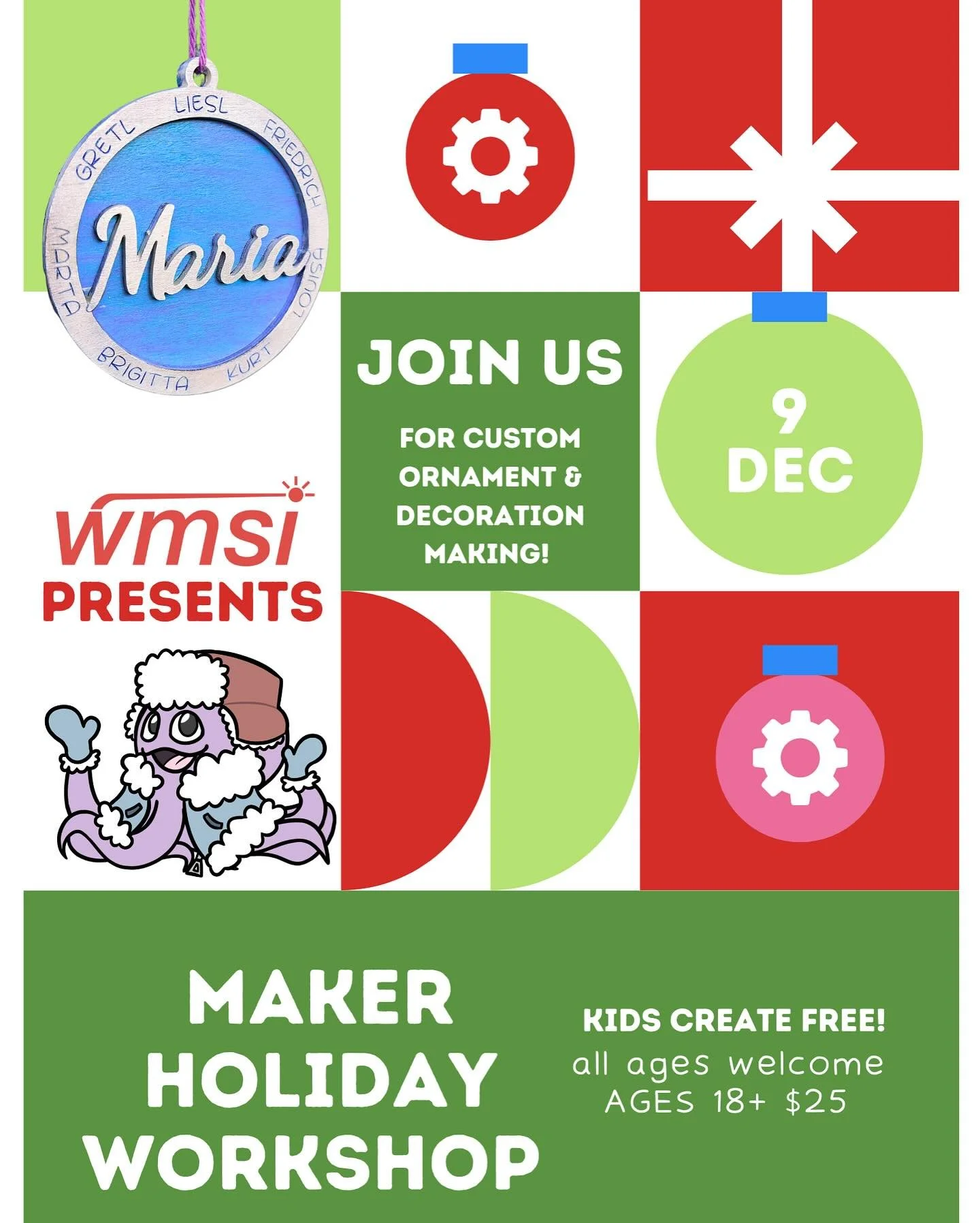 🎄 Holiday Workshop: Laser Cut &amp; Paint Custom Ornaments!
⭐️
Tuesday, December 9 | 3:30&ndash;6:30 PM
All materials included
✨
Get into the holiday spirit at WMSI&rsquo;s festive makerspace! Join us for an afternoon of creativity as we design, las