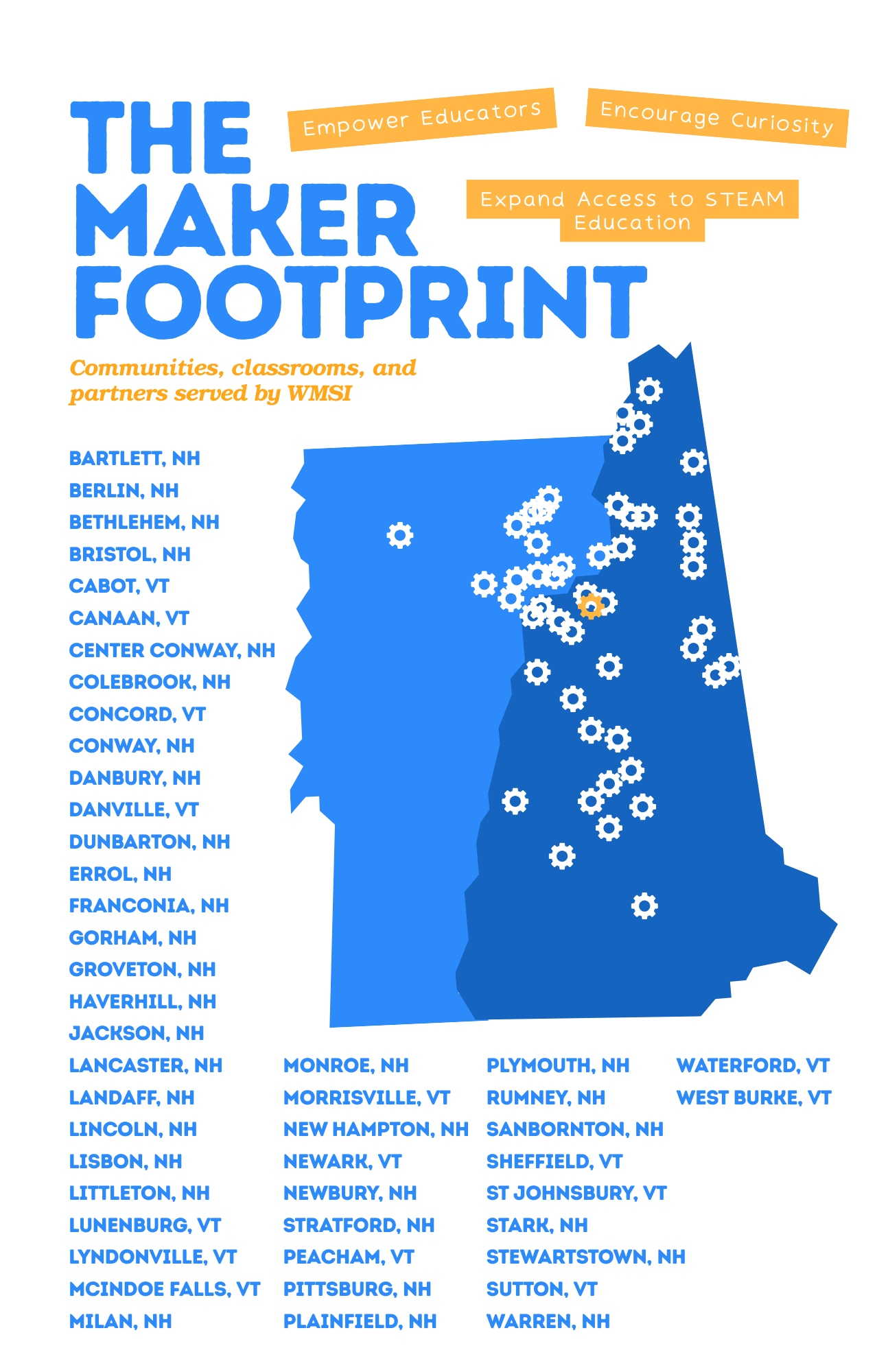 map of WMSI partners across NH and VT