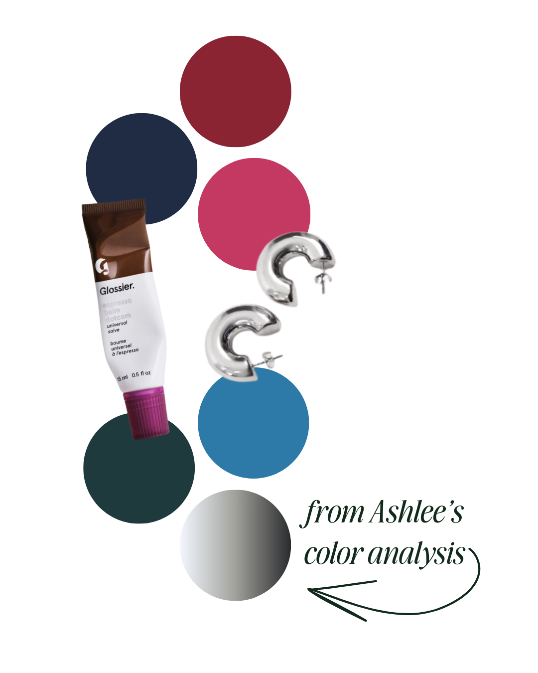 A color analysis performed by a personal stylist and wardrobe planner on a colorful background.