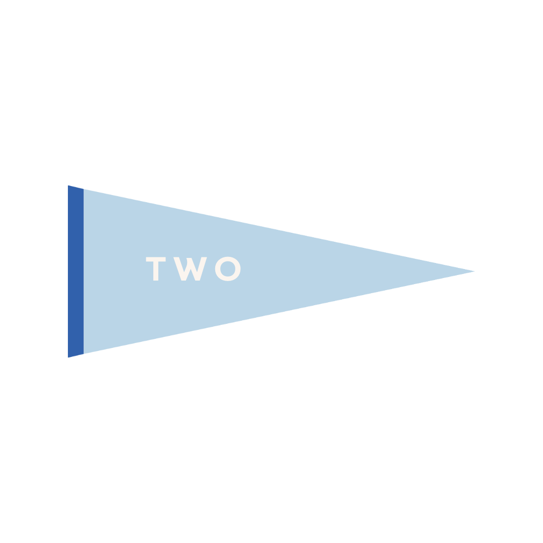 Design with a blue flag pointing right, labeled 'TWO' in white text.