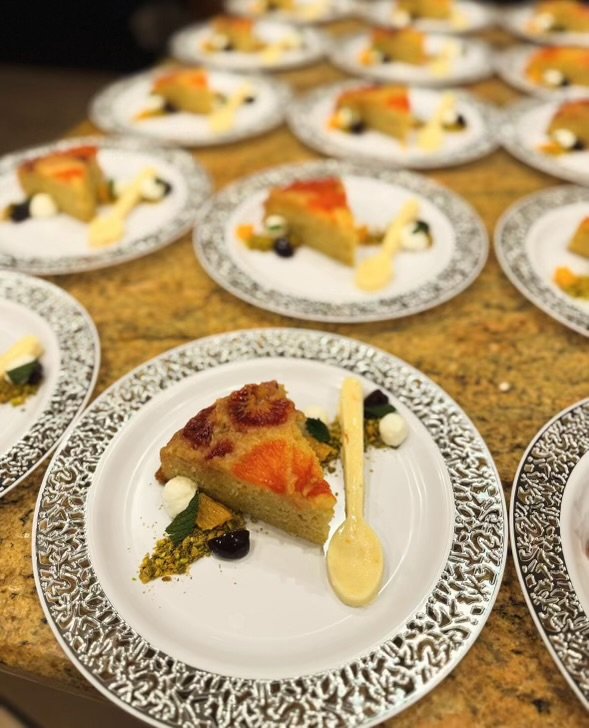 Citrus Upside-Down Cake, Pistachio Crumble, White Chocolate Creamsicle Spoon
