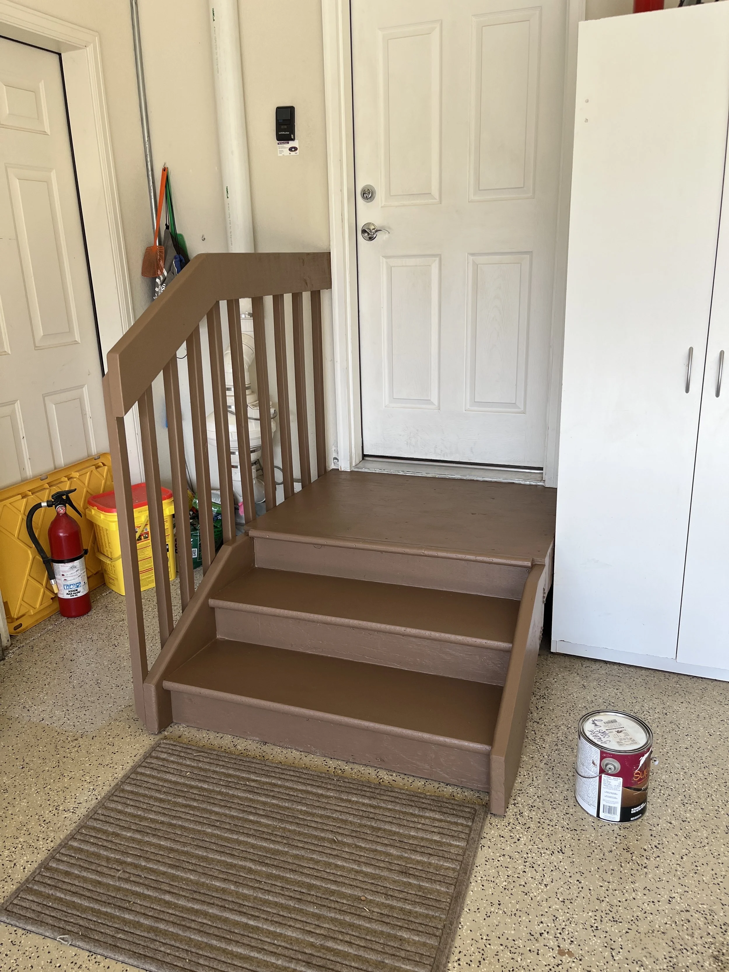 Interior garage stair railing installation for aging in place accessibility in Erie, CO