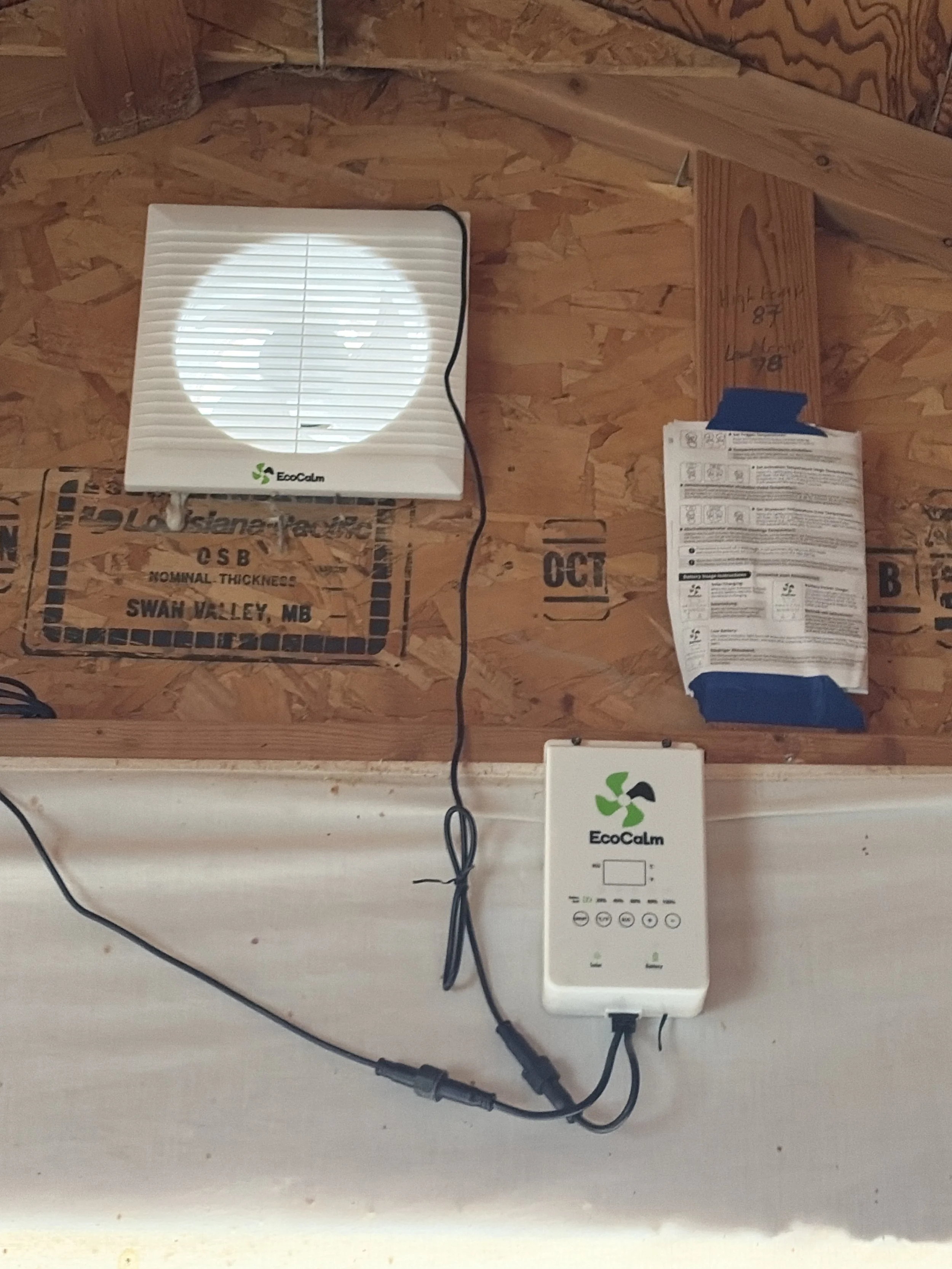Interior solar shed exhaust fan with thermostat controller and battery backup installed by a Lafayette, CO handyman