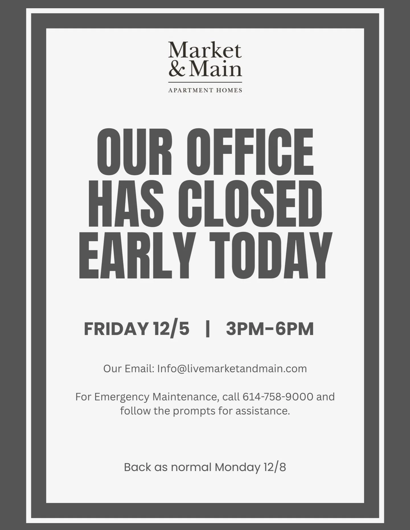 Please note: M&amp;M will be closed from 3-6PM on Friday (12/5). We will return Monday (12/8) as normal!