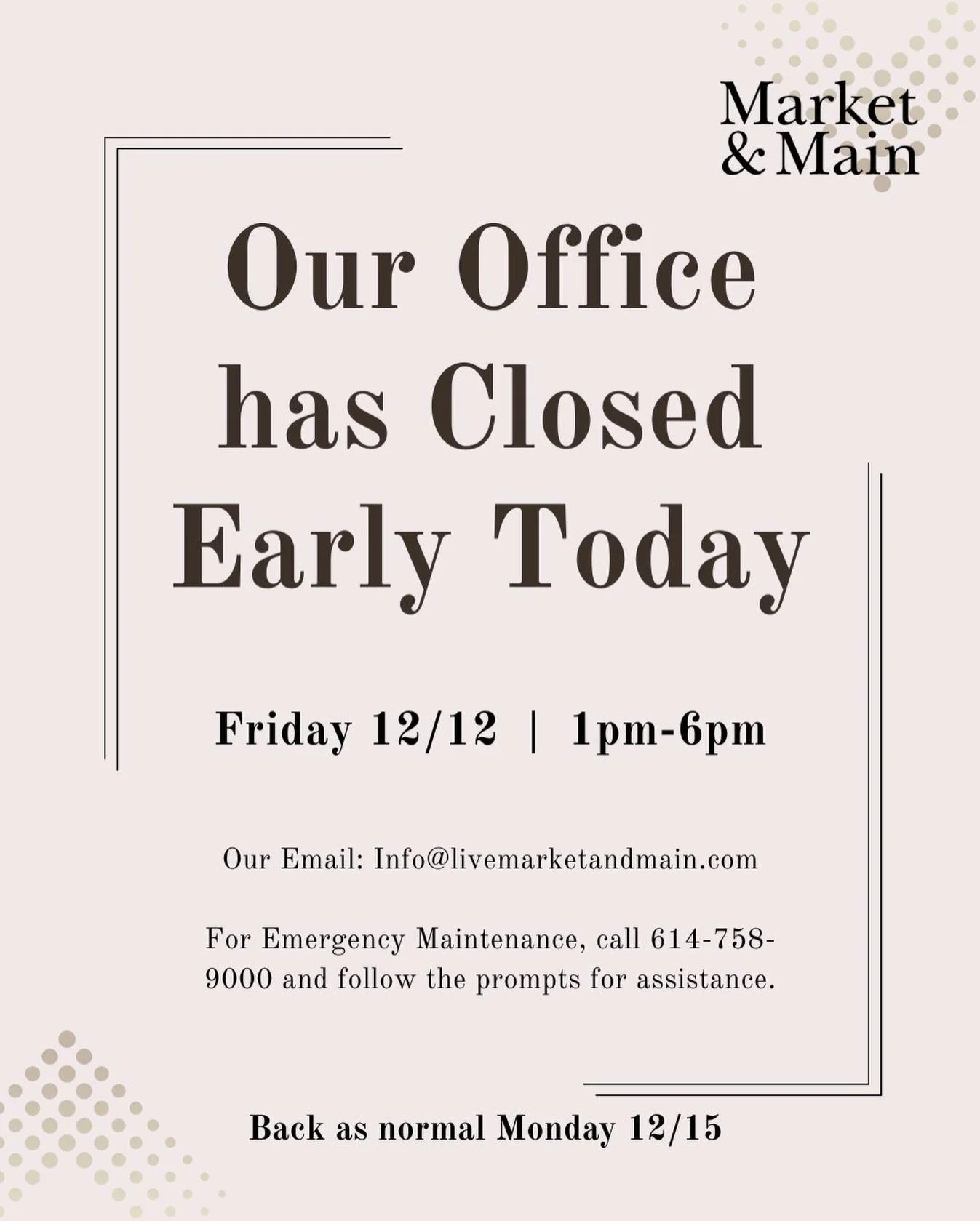 M&amp;M will be closed from 1-6PM on Friday (12/12). We&rsquo;ll be back Monday (12/15) as usual ✨