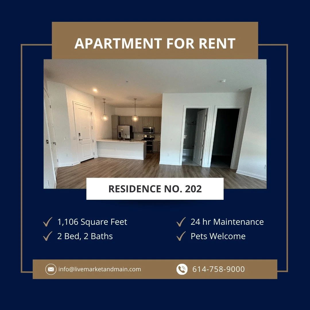 A residence of distinction. ✨
Residence No. 202 | 1,106 sq ft

A rare 2 Bed x 2 Bath - just two of this distinguished layout exist in the community! Available May 11th. 🔑🤍

#LiveMarketAndMain #LuxuryLiving #NewAlbany