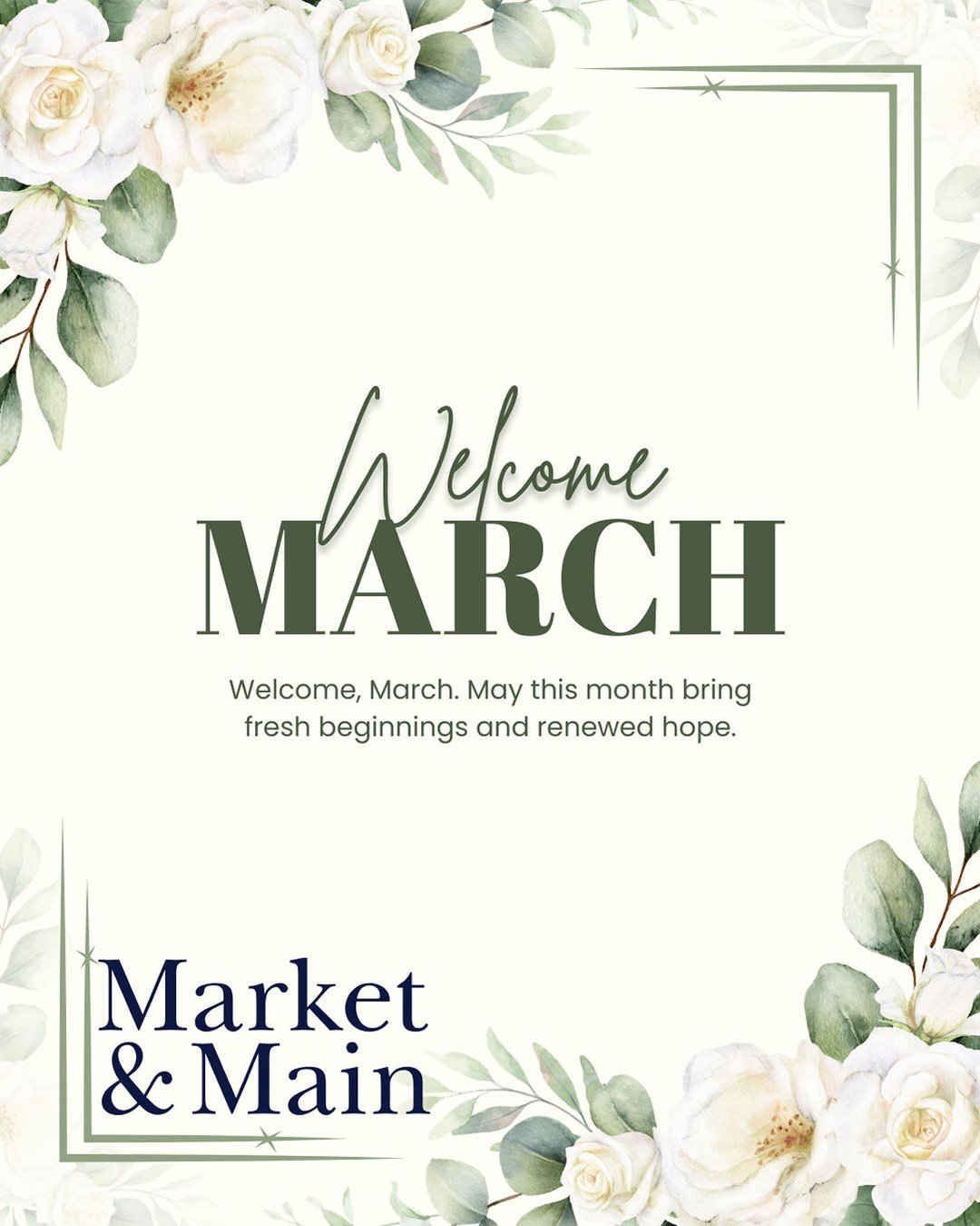 March has entered the chat! 🌿✨️

Fresh blooms, brighter days, and officially manifesting warmer weather from here on out. 🌞💚 Here's to new beginnings and elevated living all month long at Market &amp; Main. 

#WelcomeMarch #LuxuryLiving #LiveMarke