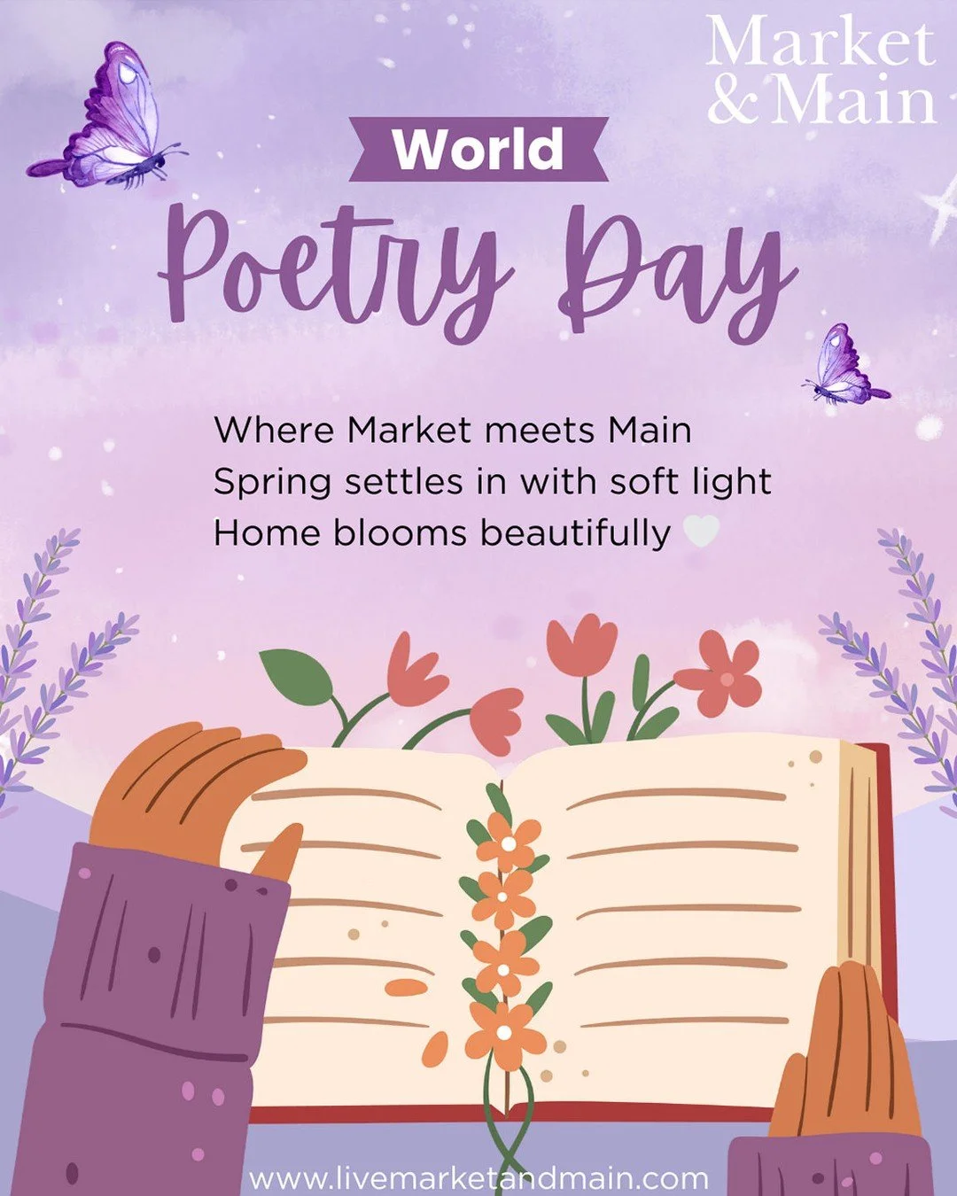 Happy World Poetry Day!💜✒️📜 A little haiku for the Spring season, inspired by life at Market &amp; Main.🪻🌸✨️ 

#WorldPoetryDay #Haiku #575 #NewAlbany #LuxuryLiving