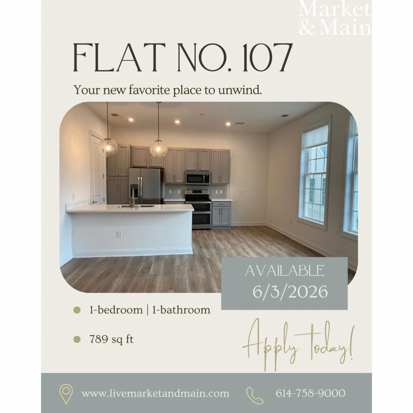 Style? Check. Comfort? Check. Bathroom cabinet space you didn&rsquo;t know you needed? Double check. ✅🤩 Flat No. 107 has it all! Available 6/3/26 
✨

#LiveMarketAndMain #LuxuryLiving #NewAlbany