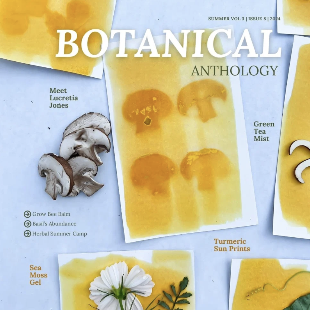 The magazine cover shows turmeric sun prints of mushrooms