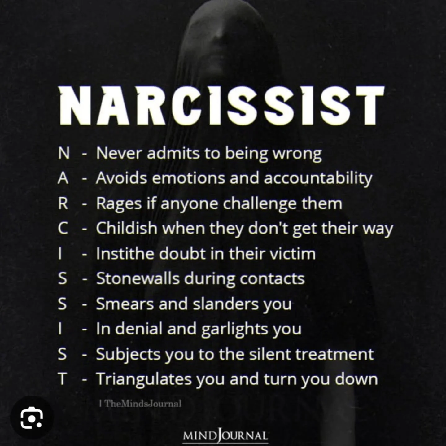 Let's all be aware of the narcissists in our lives. Once you realize who you are dealing with, you will be less likely to get hurt. Know the signs. Have good boundaries. Remember who you are. They don't define your worth. Be well, Friends.