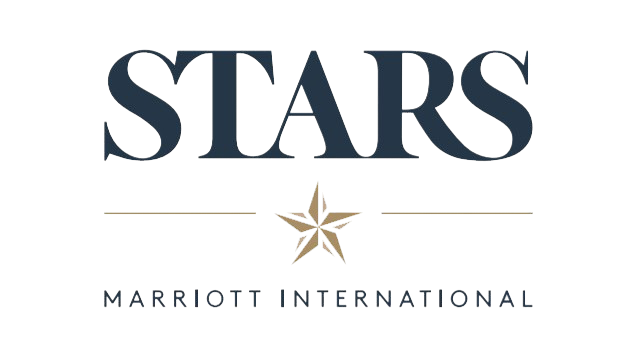 Logo for Stars Marriott International, featuring a gold star with red accents and the text 'STARS' above 'Marriott International'.