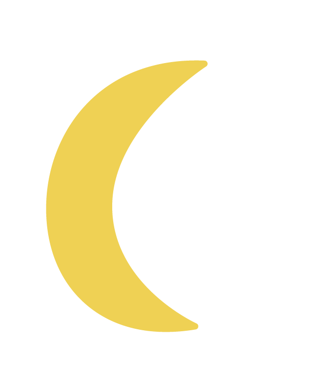 A yellow crescent moon on a black background.