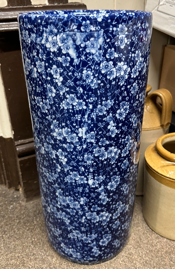 Blue Transferware Umbrella Holder
